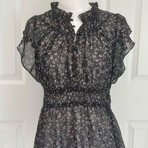 Current Air Black Floral Sheer Blouse
